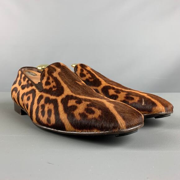 YVES SAINT LAURENT Size 8 Brown Tan Animal Print Leather Slip On Loafers - Picture 1 of 11